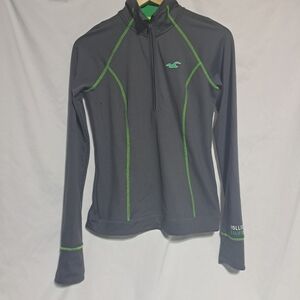 Hollister Womens Medium Athletic 1/4 Zip Long Sleeve Gray Green Thumb Holes FLAW